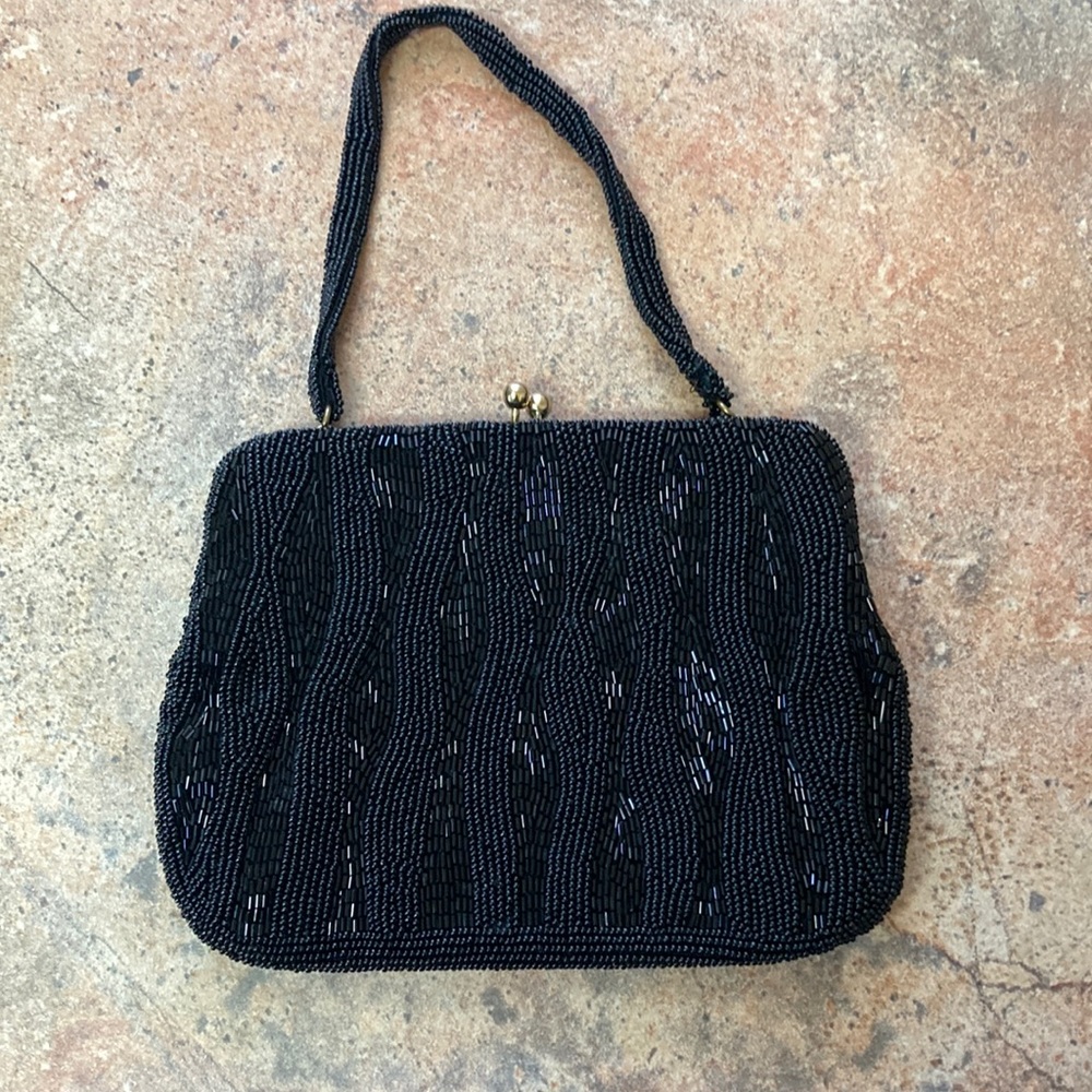 Richere Black Beaded Vintage Evening Bag- Mint!